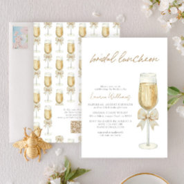 Invitación QR Code Elegant Champagne Chic Bow Bridal Luncheon