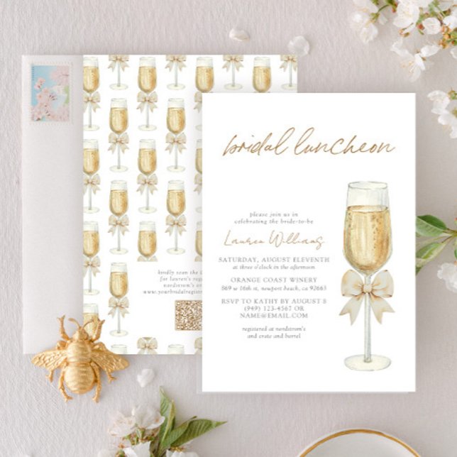 Invitación QR Code Elegant Champagne Chic Bow Bridal Luncheon (Subido por el creador)