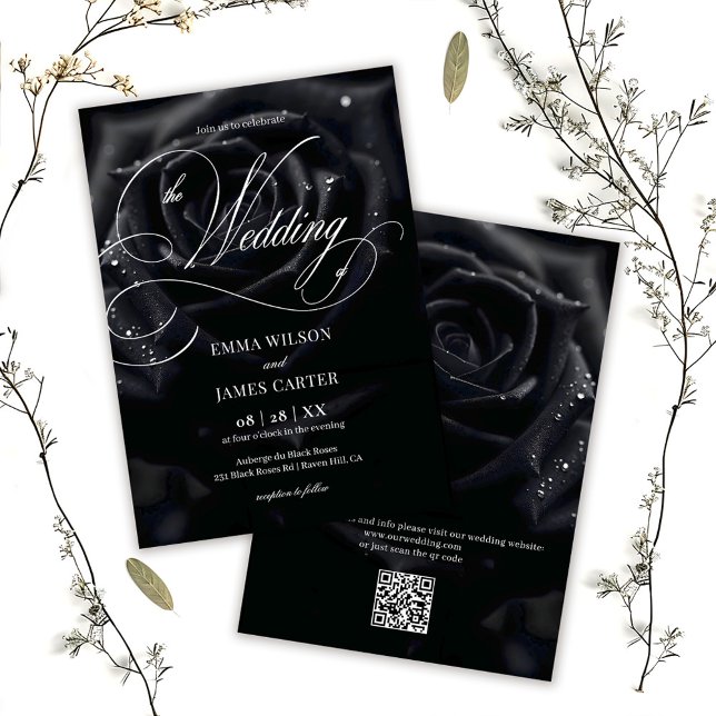 Invitación QR Code Elegant Midnight Rose Calligraphy Wedding (Subido por el creador)