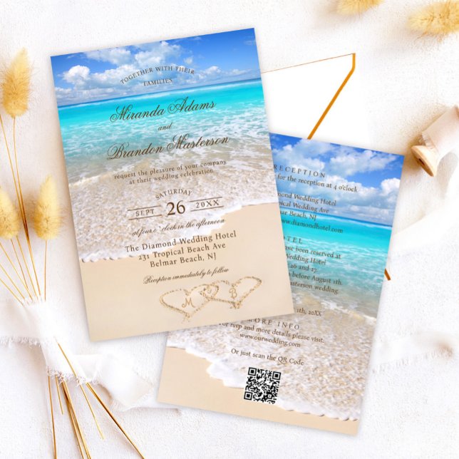 Invitación QR Code Elegant Tropical Beach Wedding All in One (Subido por el creador)