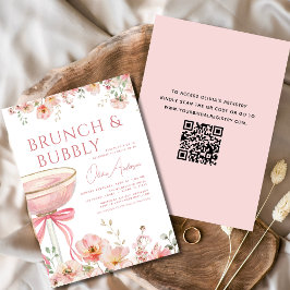 Invitación QR Code Floral Brunch and Bubbly Bridal Shower