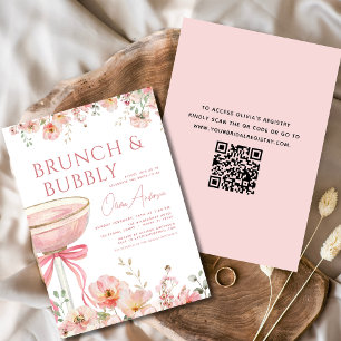 Invitación QR Code Floral Brunch and Bubbly Bridal Shower