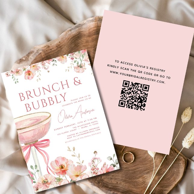Invitación QR Code Floral Brunch and Bubbly Bridal Shower (Subido por el creador)
