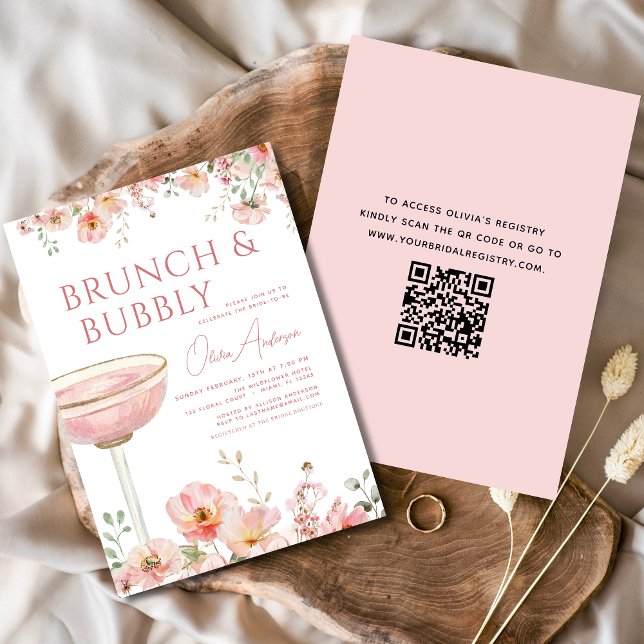 Invitación QR Code Floral Brunch and Bubbly Bridal Shower (Subido por el creador)