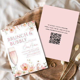 Invitación QR Code Floral Brunch and Bubbly Bridal Shower