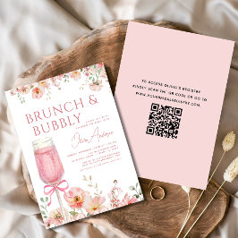 Invitación QR Code Floral Brunch and Bubbly Bridal Shower