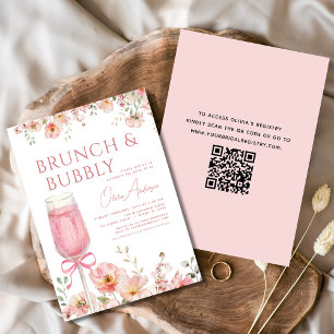 Invitación QR Code Floral Brunch and Bubbly Bridal Shower