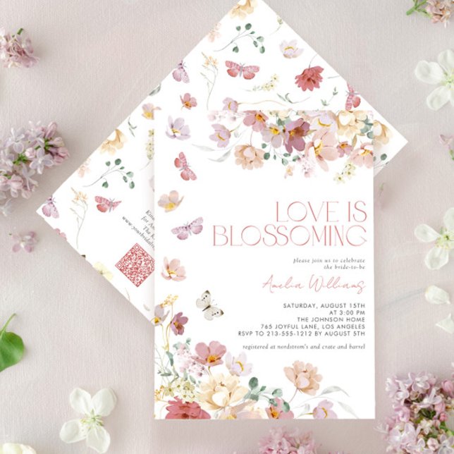 Invitación QR Code Love is Blossoming Pink Bridal Shower (Subido por el creador)