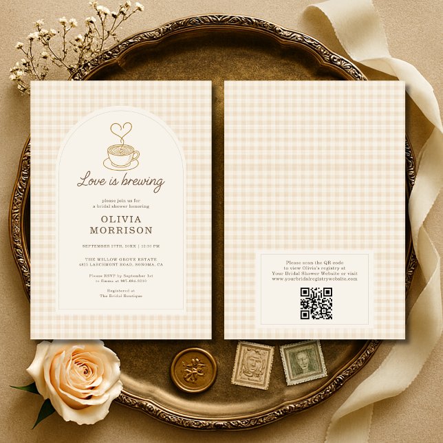 Invitación QR Code Love is Brewing Coffee Bridal Shower (Subido por el creador)