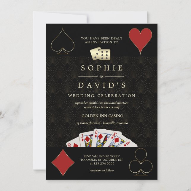 Invitación QR Code Luxury Casino Vegas Poker Boda (Anverso)