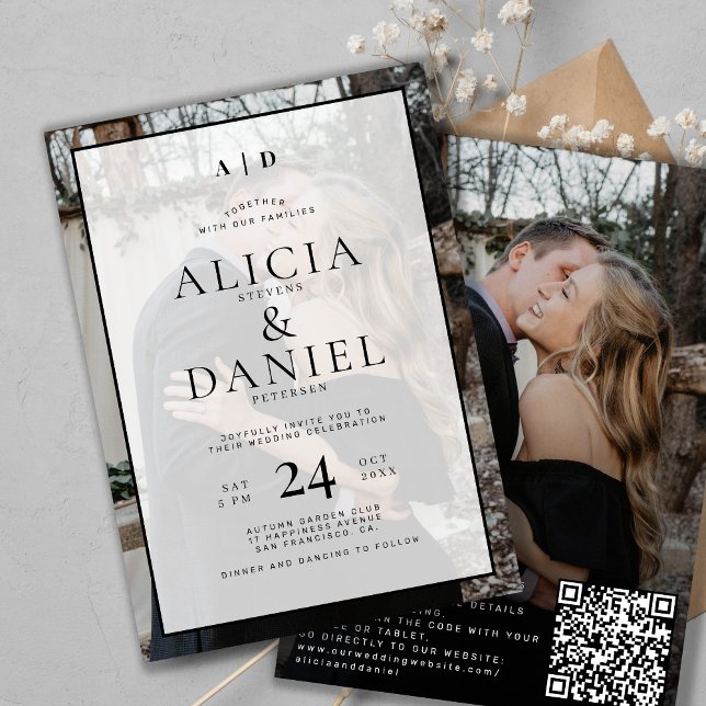 Invitación QR code modern simple typography 2 photo wedding (Subido por el creador)