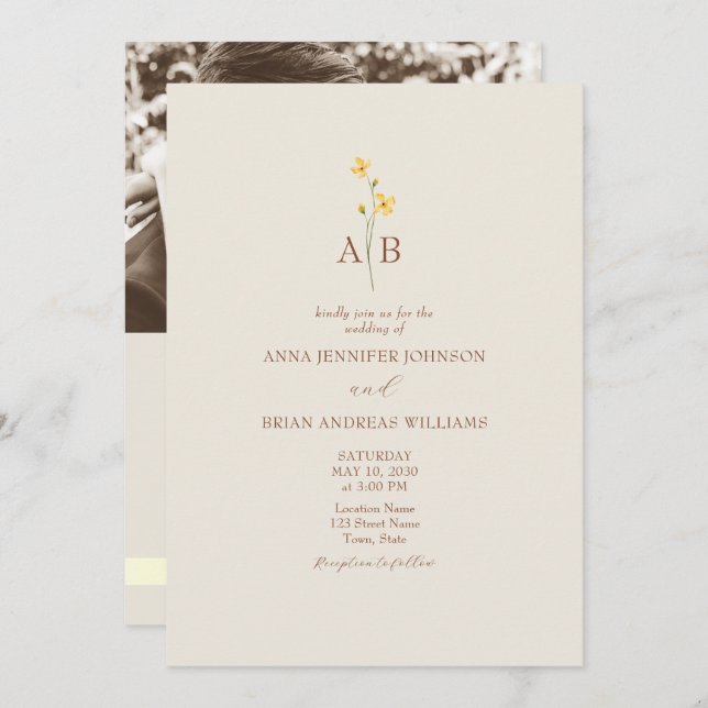 Invitación QR Code Neutral Wildflower Photo Wedding (Anverso / Reverso)