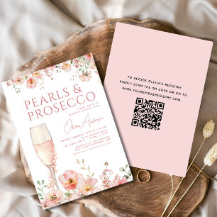 Invitación QR Code Pearls y Prosecco Rubor Bridal Shower