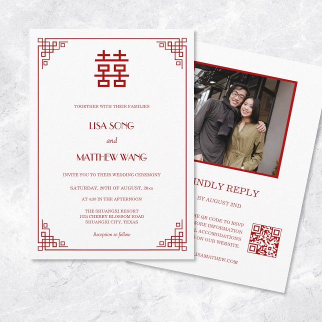 Invitación QR Code Photo | Red White Chinese Wedding (Subido por el creador)