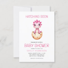 Invitación QR Code Pink Dinosaur Hatching Soon Baby Shower