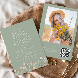 Invitación QR Code Sage Green Wildflower Bridadora