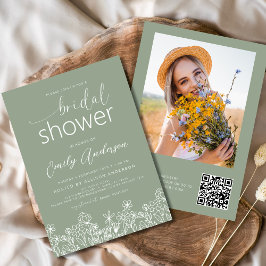 Invitación QR Code Sage Green Wildflower Bridadora