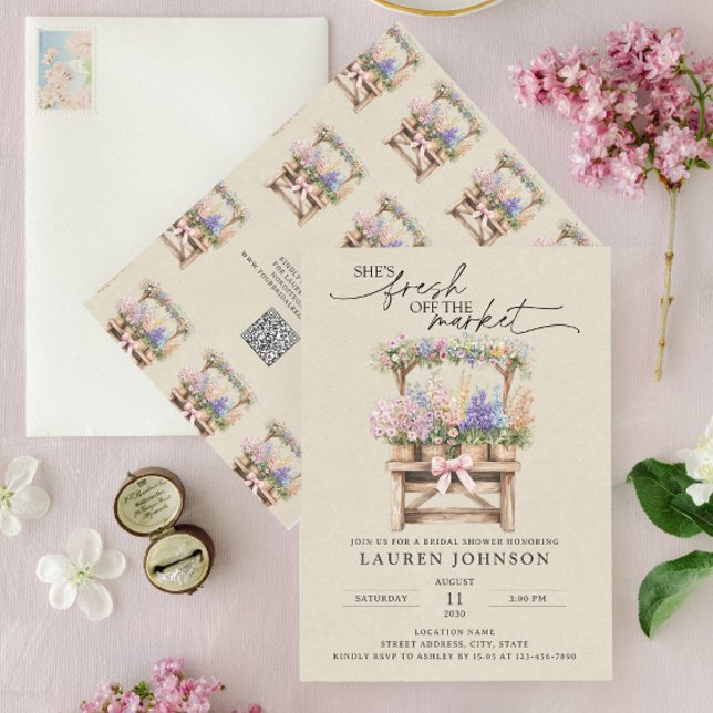 Invitación QR Code She's Fresh Off the Market Bridal Shower (Subido por el creador)