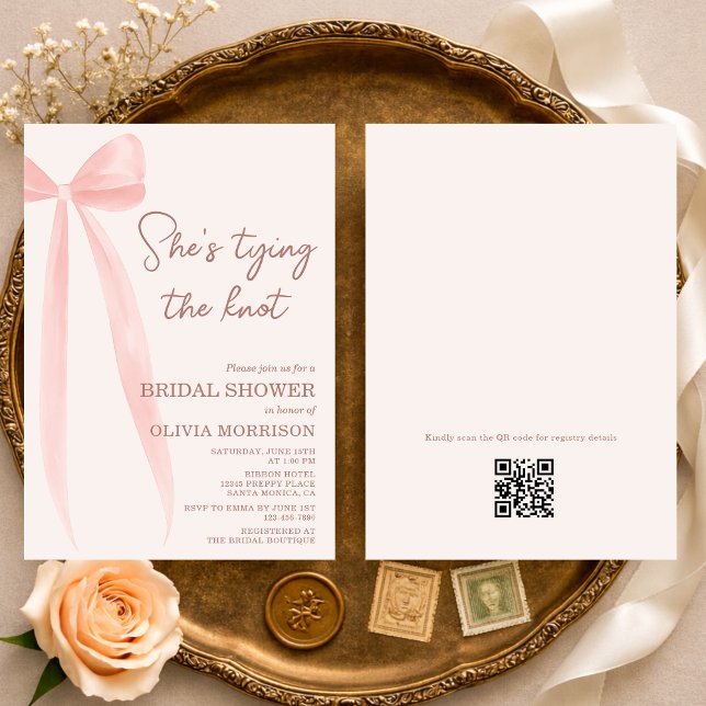 Invitación QR Code She's Tying the Knot Bow Bridal Shower (Subido por el creador)