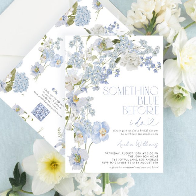 Invitación QR Code Something Blue Before I Do Floral Shower (Subido por el creador)