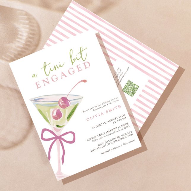 Invitación QR Code Tini Bit Engaged Martini Bridal Shower (Subido por el creador)