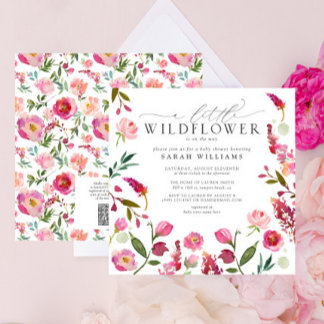 Invitación QR Code Un Pequeño Flor Silvestre Color De Agua Ro