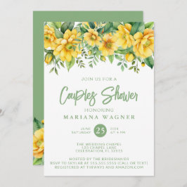 Invitación QR Code Yellow Sage Floral Couples Shower