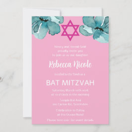 Invitación QR Código Agua Rosa Floral Bat Mitzvah