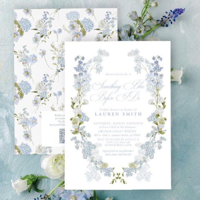 Invitación QR Código Algo Azul Antes De Hacer Ducha Británica (QR Code Bridal Shower Invitation)