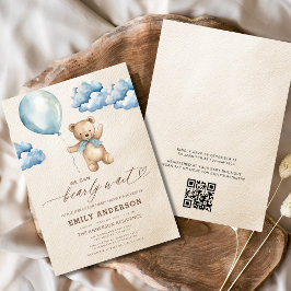 Invitación QR Código Bearly Wait Blue Boy Baby Shower