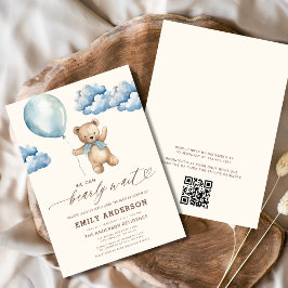 Invitación QR Código Bearly Wait Blue Boy Baby Shower