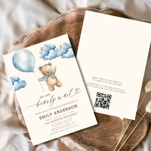 Invitación QR Código Bearly Wait Blue Boy Baby Shower