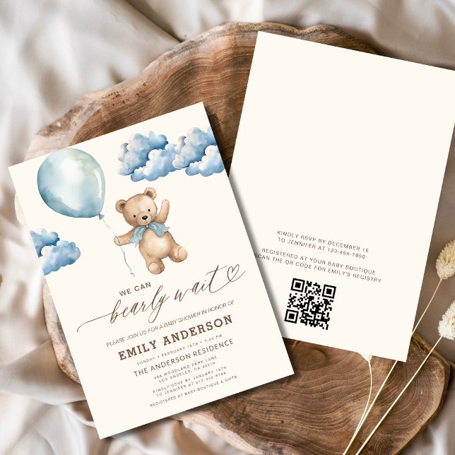 Invitación QR Código Bearly Wait Blue Boy Baby Shower (Subido por el creador)