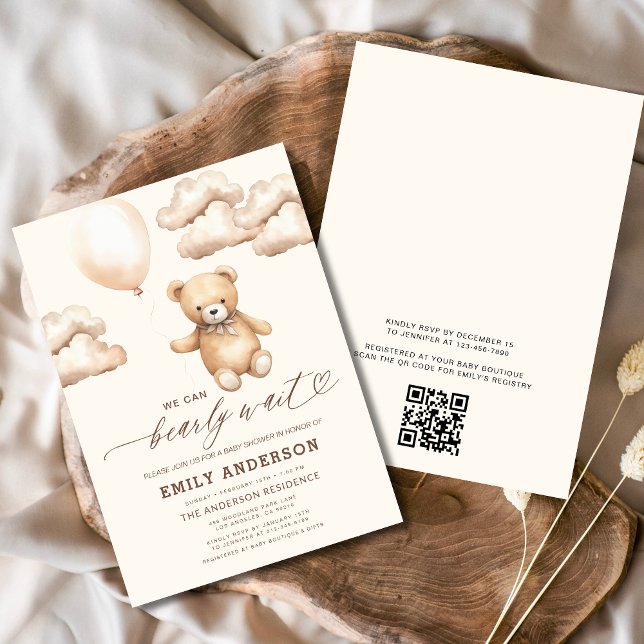 Invitación QR Código Bearly Wait Género Neutral Baby Shower (Subido por el creador)
