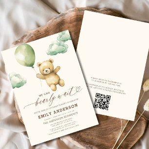 Invitación QR Código Bearly Wait Green Baby Shower