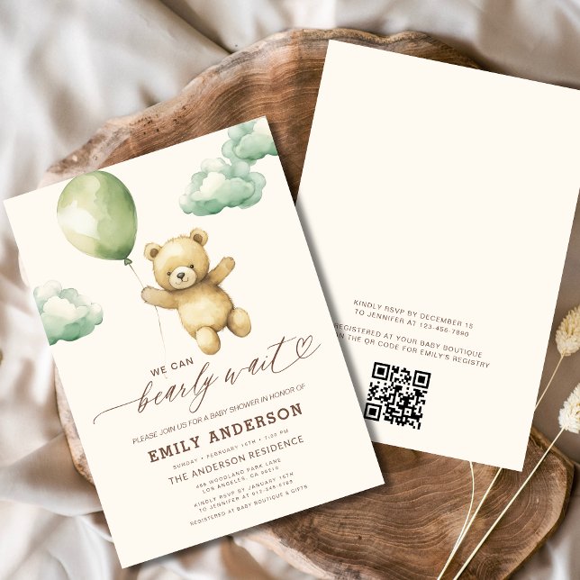 Invitación QR Código Bearly Wait Green Baby Shower (Subido por el creador)