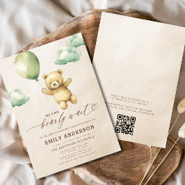 Invitación QR Código Bearly Wait Green Baby Shower