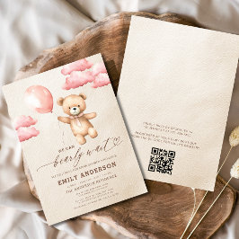 Invitación QR Código Bearly Wait Pink Chica Baby Shower