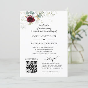 Invitación QR Código Borgoña Floral Greeneration Gold Boda