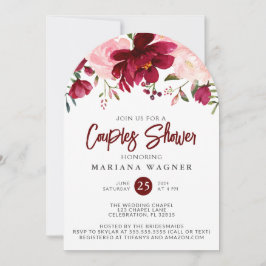 Invitación QR Código Borgoña Parejas Florales Rosa Ducha