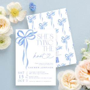Invitación QR Código Bow está atando la ducha azul Knot