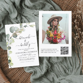 Invitación QR Código Brunch & Bubbly Bridal Shower Eucalyptus
