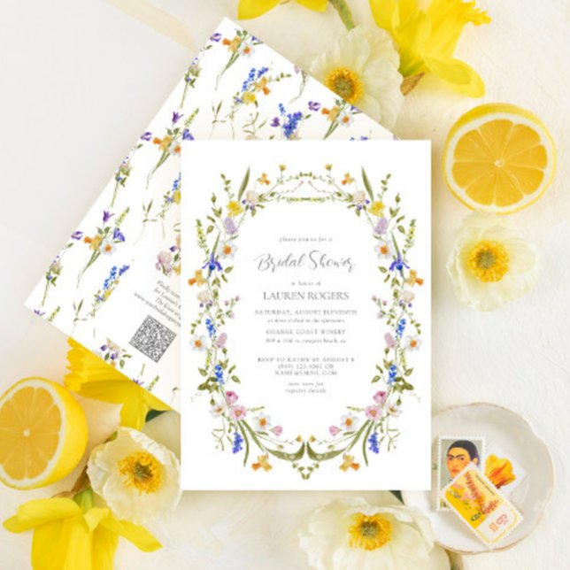 Invitación QR Código Colorido acuarela Floral Bridal Shower (Subido por el creador)