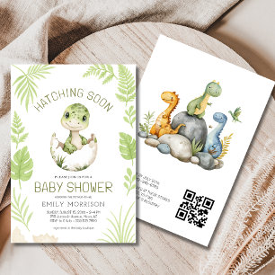 Invitación QR Código Cute Dinosaurios Hatching pronto Baby Sh