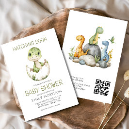 Invitación QR Código Cute Dinosaurios Hatching pronto Baby Sh