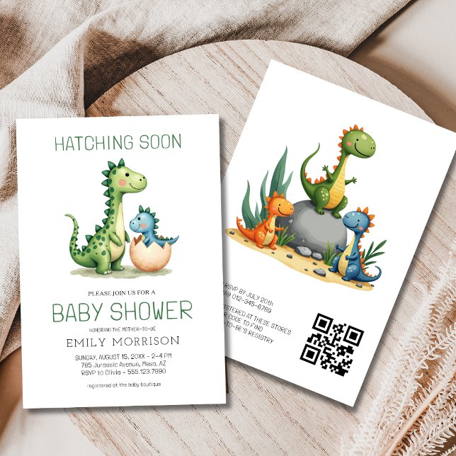 Invitación QR Código Cute Dinosaurios Hatching pronto Baby Sh (Subido por el creador)