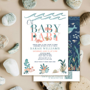 Invitación QR Código gemelos bajo el mar Oh bebé Baby Shower