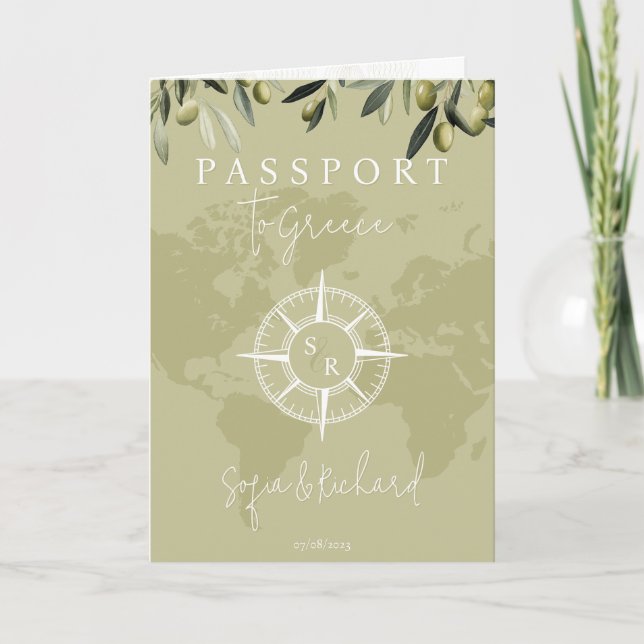 Invitación QR Código Grecia Boda Pasaporte Mapa Mundial de la (Anverso)