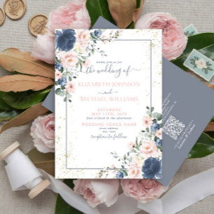 Invitación QR Código ligero azul turbio Rubor dorado rosado F