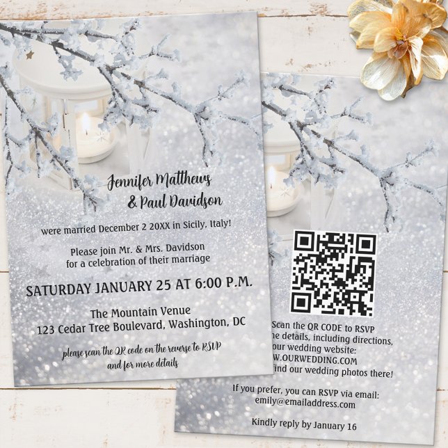 Invitación QR Código Linterna Nieve Invierno Sólo Recepción d (Subido por el creador)
